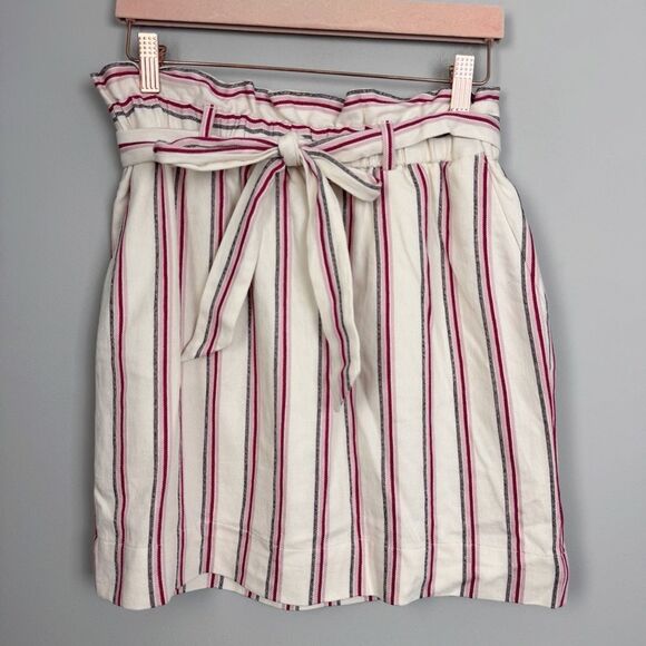 EXPRESS | NEW Striped Cream Paper Bag Waist Belted Skirt Women’s Size Small - Picture 3 of 9